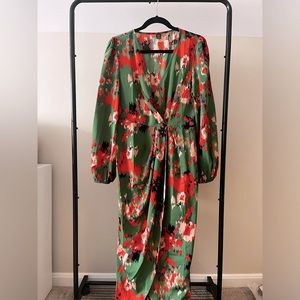 Asymmetrical Maxi Wrap Dress with Long Sleeves
